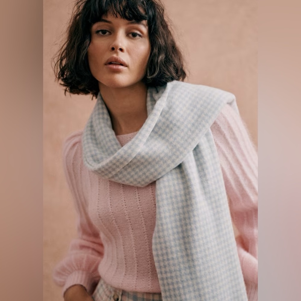 Sezane Seraphine Scarf blue houndstooth